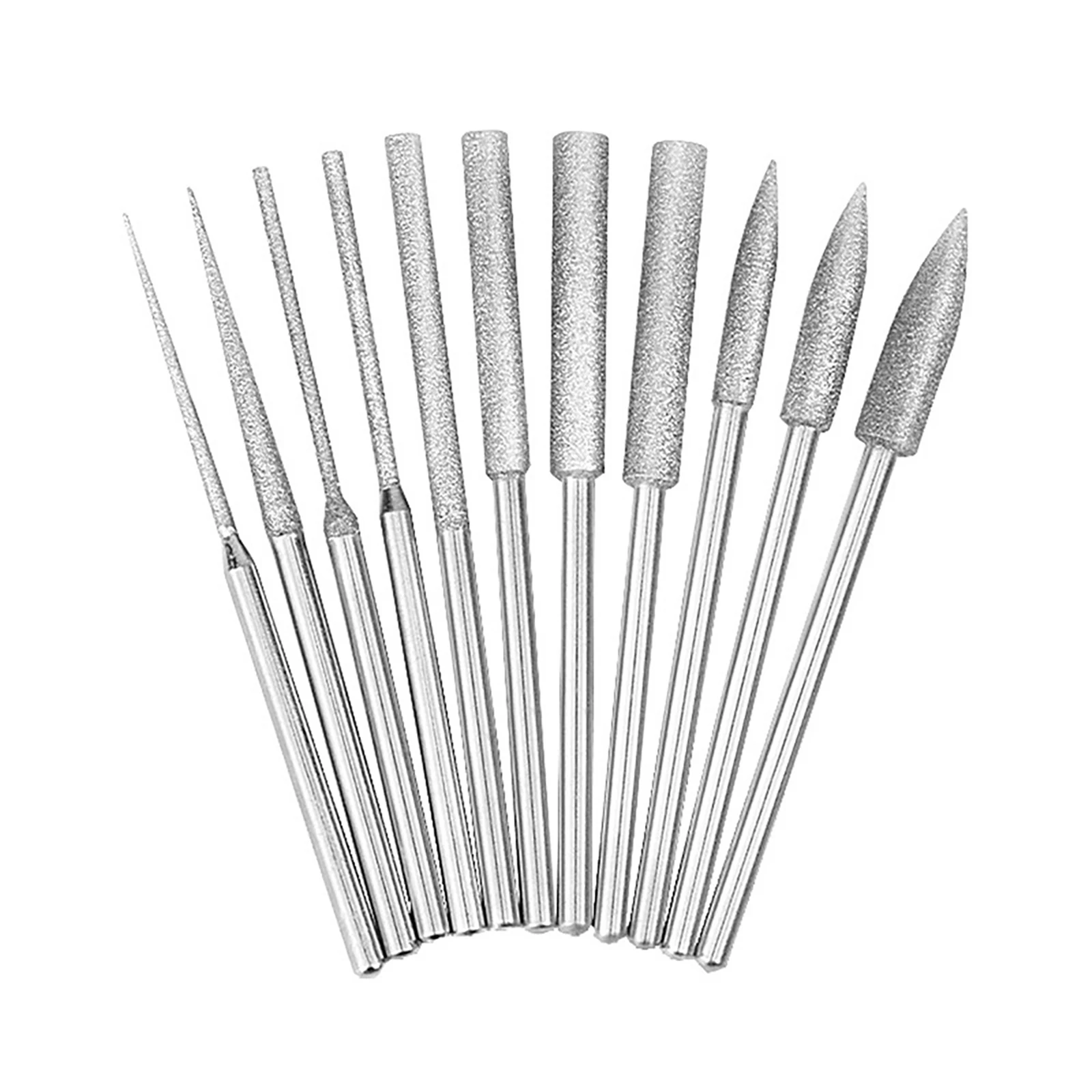 11Pcs Diamond Burr Bits Set 3mm Shank Carbide Steel Rotary Grinding Head Kit for Stone Glass Ceramic Carving Engraving Polishing