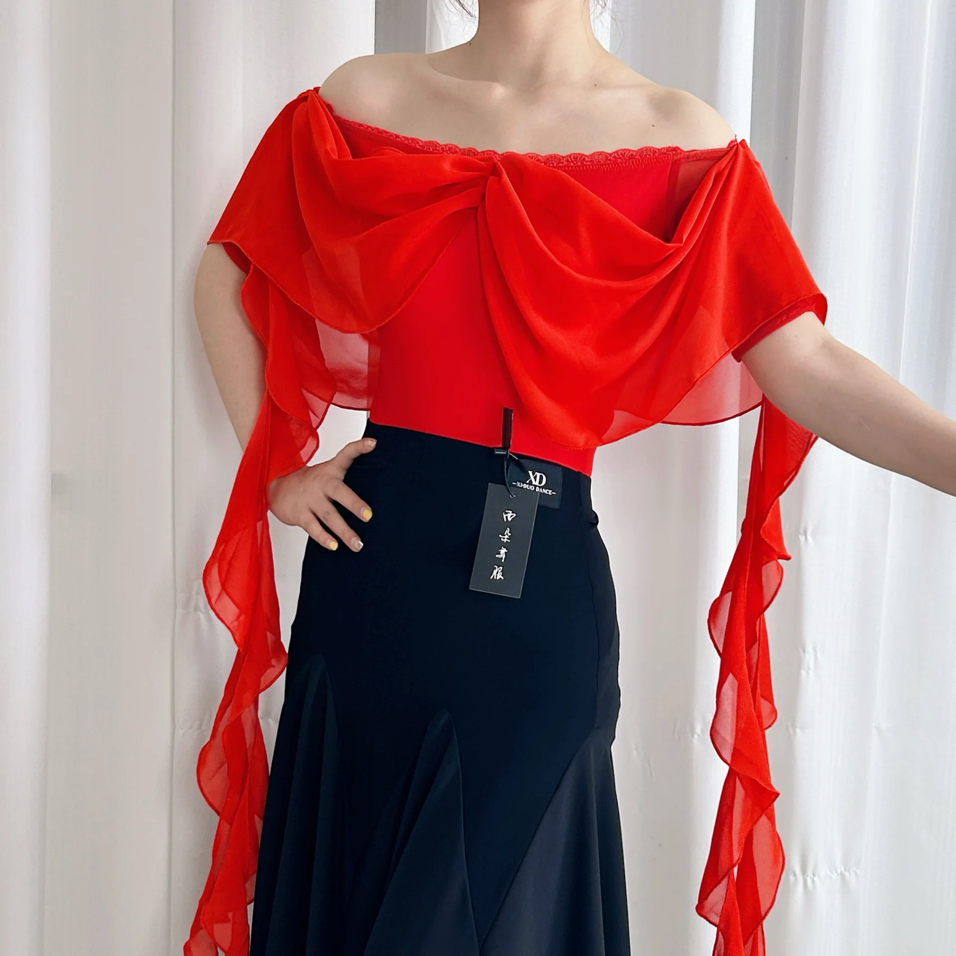 

Топы для бальных танцев с лентами, эластичные купальники с вырезом-лодочкой для взрослых женщин, костюмы для вальса, танцевальных тренировок и выступлений BL17413