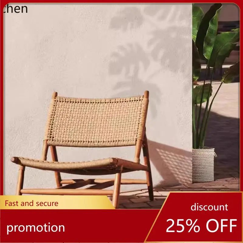 HXL Outdoor Rattan Woven Solid Wood Sofa Courtyard Rattan Chair Teak Waterproof Sunproof