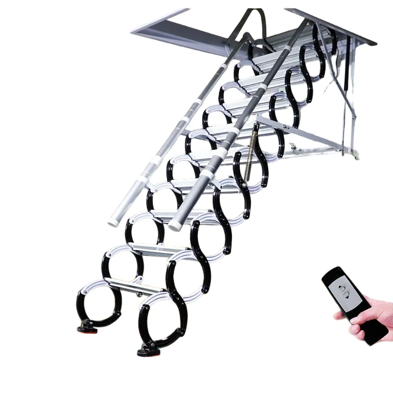 Durable Industrial Multifunctional Black Galvanized Steel Aluminum Folding Retractable Staircase Thickened Invisible Indoor