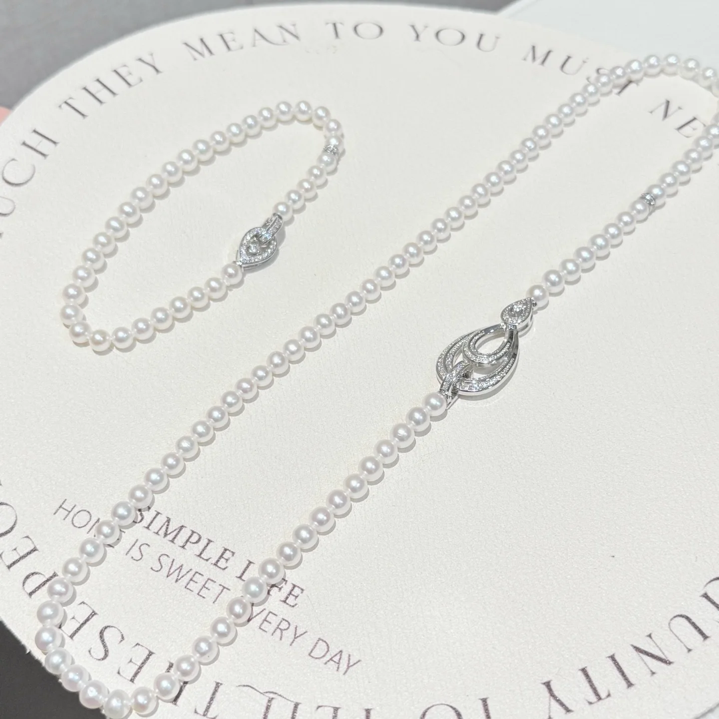 Exquisite pearl AAAA4-5mm natural Japanese white necklace 18in+bracelet 7.5-8in, paired with exquisite waterdrop buckle