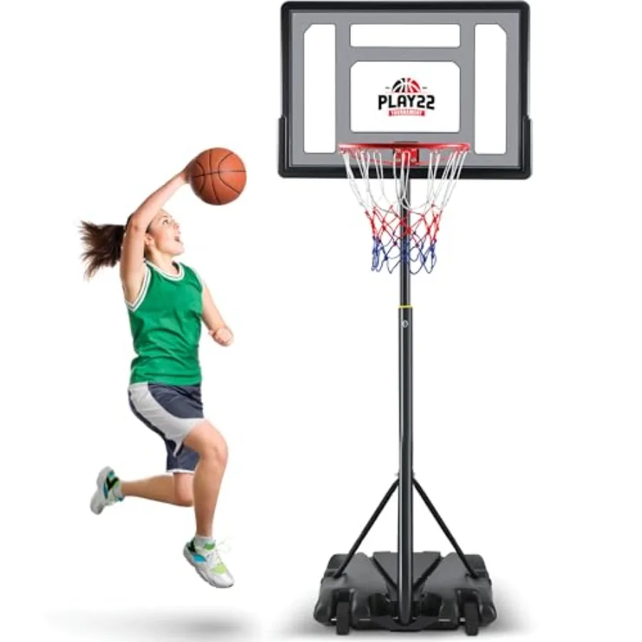 

Outdoor kids basketball hoop with 33-inch polycarbonate backboard, 70-84in adjustable height, portable design, black-and-red co