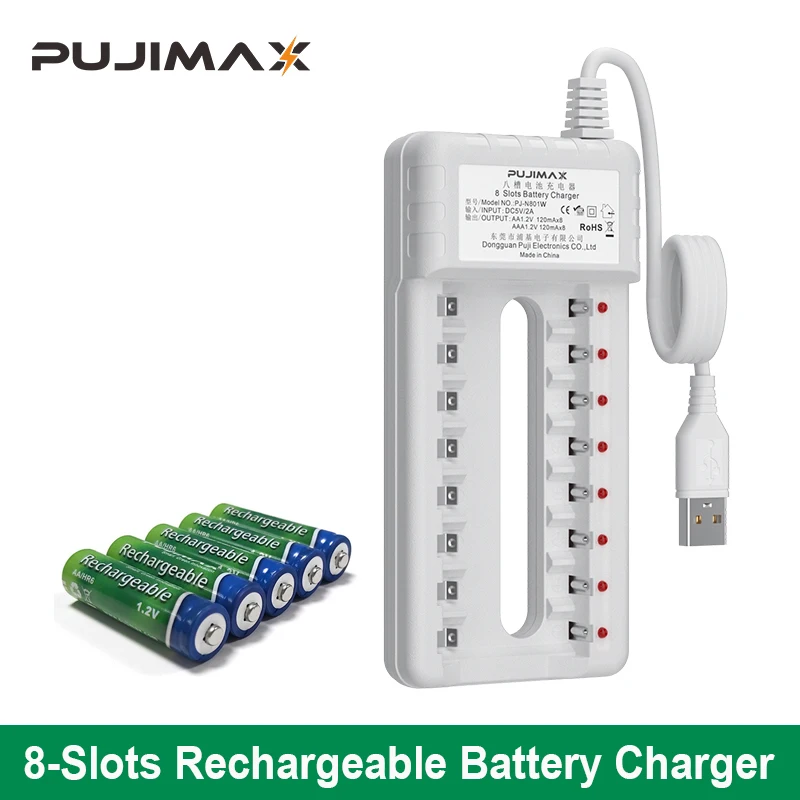 PUJIMAX 8 Slots Battery Charger Adapter USB Plug Battery Charger For Universal AA/AAA rechargeable Batteries Power Accessories