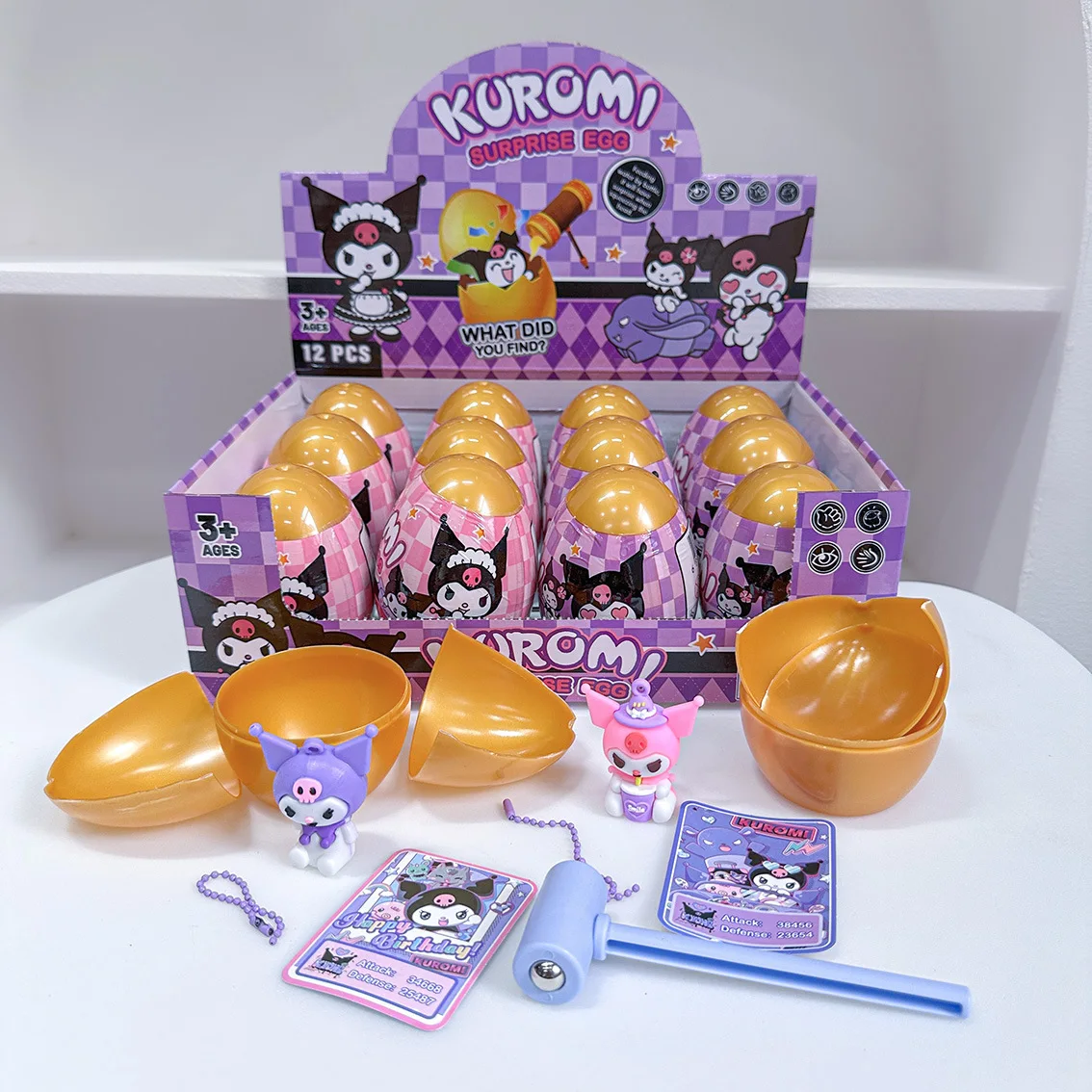 

12pcs New For Kuromi Blind Box Keychain Figurine Crackable Egg Backpack Ornament Grab Machine Prize