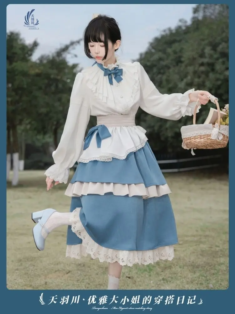 

Original Blueberry Cake Elegant Miss's Shirt Skirt Spring/autumn Two Piece Set, Unique Temperament Set