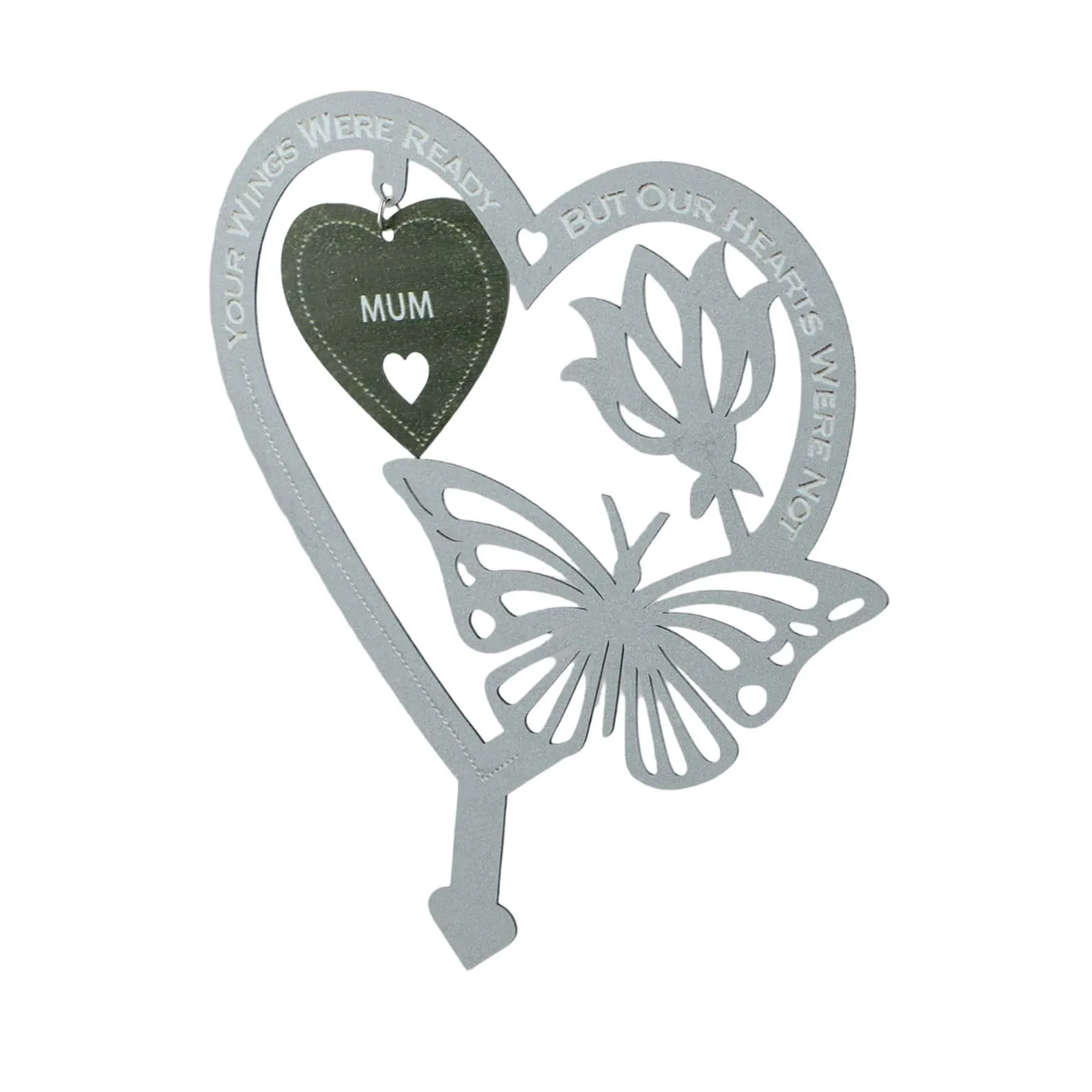 1 Pcs Lawn Ground Insert Heart-shaped Garden Memorial With Butterfly Flowers Family Members Commemorate