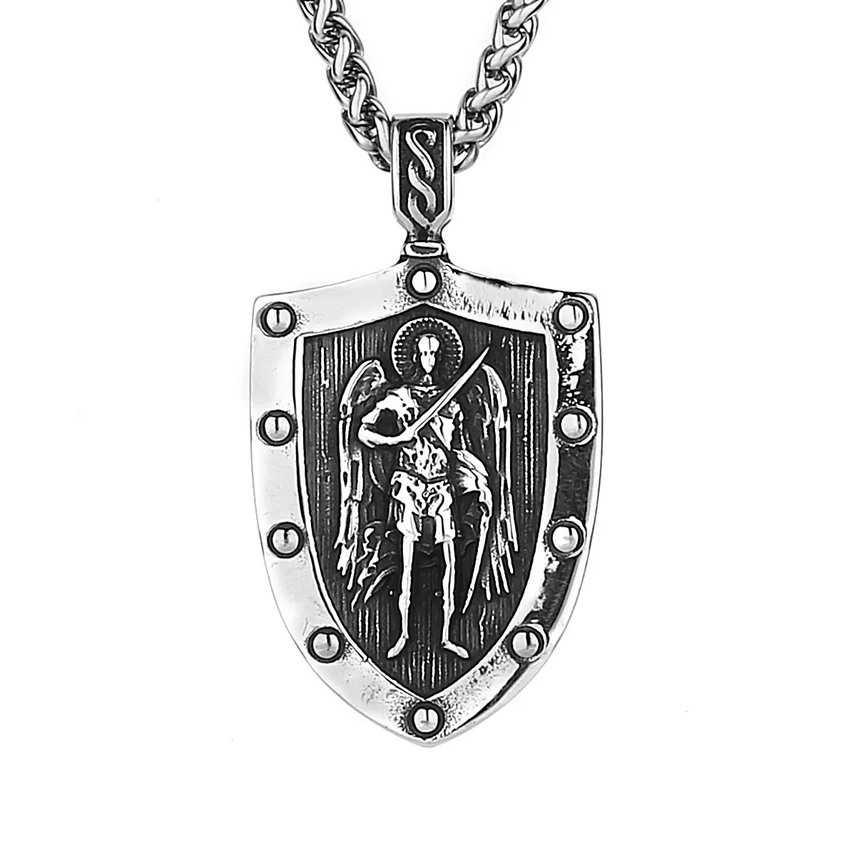 Boutique Retro Archangel Michael Shield Pendant Men's Charm Stainless Steel Necklace Jewelry Accessories Gift