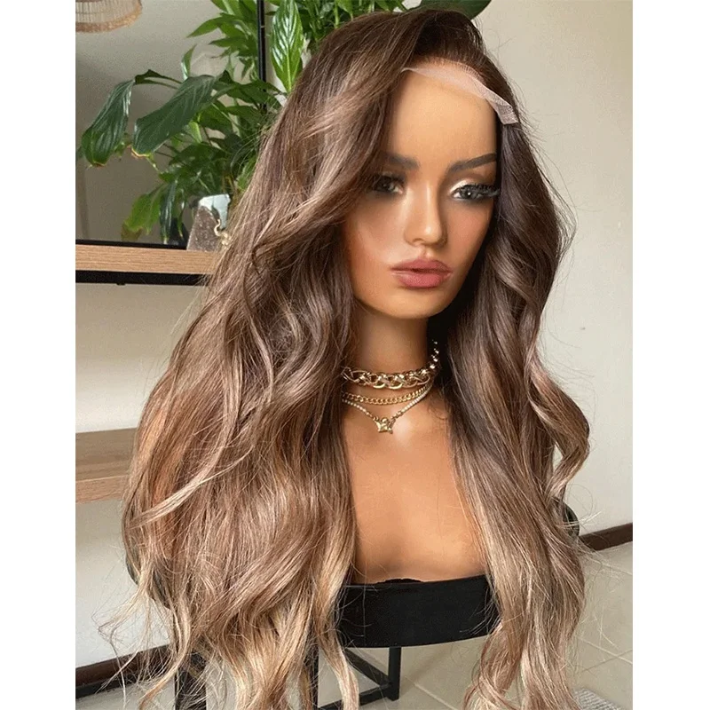 Long Ombre Brown 24inch 5x5 Silk Base Jewish Human Hair Wig 180Density Body Wave With Baby Hair HD Lace European Hair Preplucked