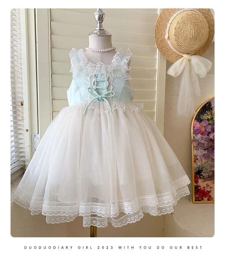 

2026 New Baby Summer Girls Boutique Lace Mesh Vest Dress, Princess Kids Sweet Fashion Party Dress 2-7 T