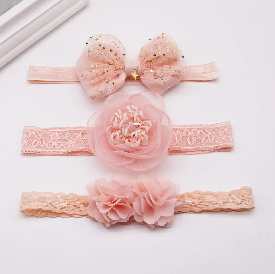 3 Pcs Baby Photo Hair Accessories Baby Girl Bow Cute Headwear Hair Clips Baby Headbands Baptism Newborn Headflowers