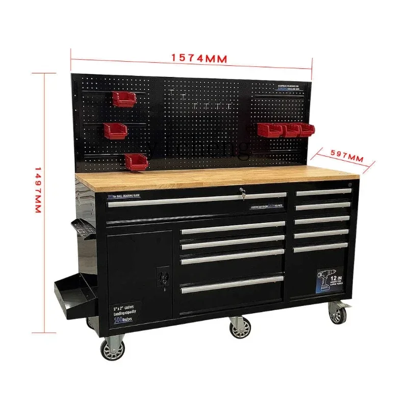 ZZZXL Movable Solid Wood Workbench Heavy Workshop Auto Repair Tool Cart Tool Cabinet 9 Drawer
