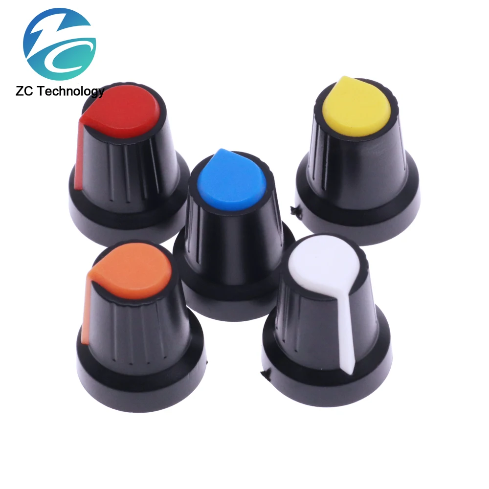 25PCS/lot 5color WH148 potentiometer knob cap(copper core) 15X17mm 6mm Shaft Hole AG2 Yellow Orange Blue White Red 5color*6=25