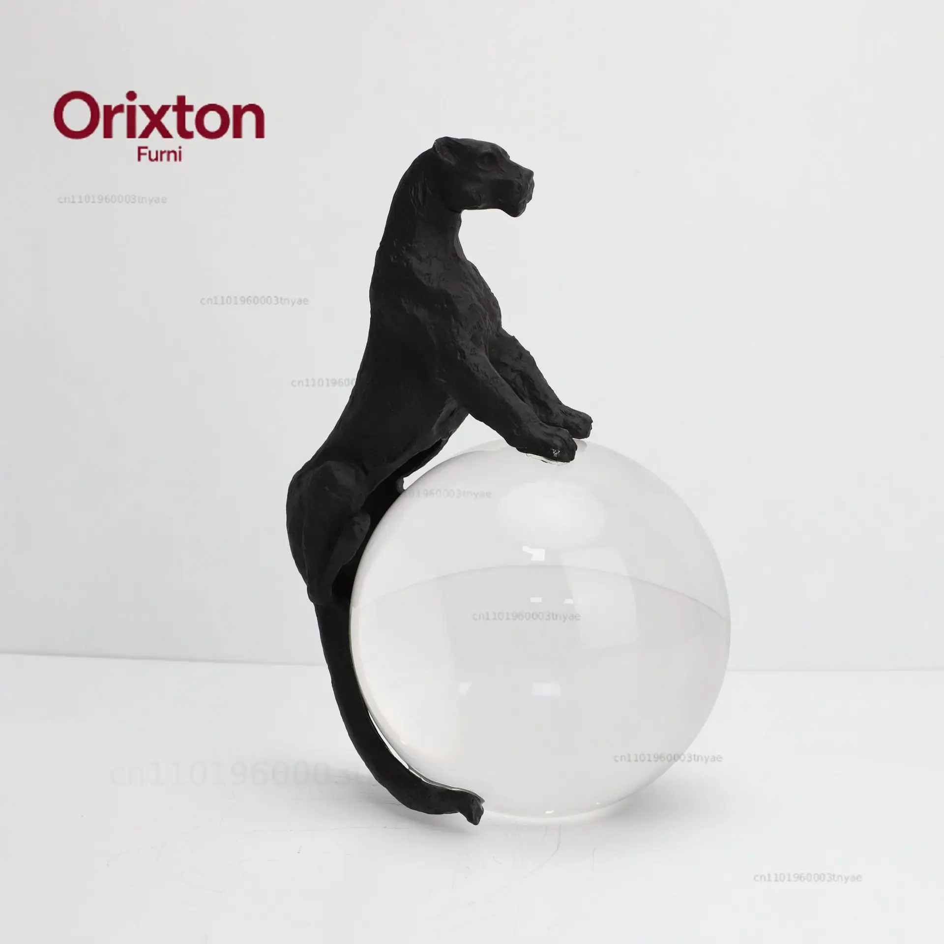 Creative Crystal Ball Panther Cheetah Leopard Metal Animal Sculptures Glass Decorative Figurines Home Decoration Accessories