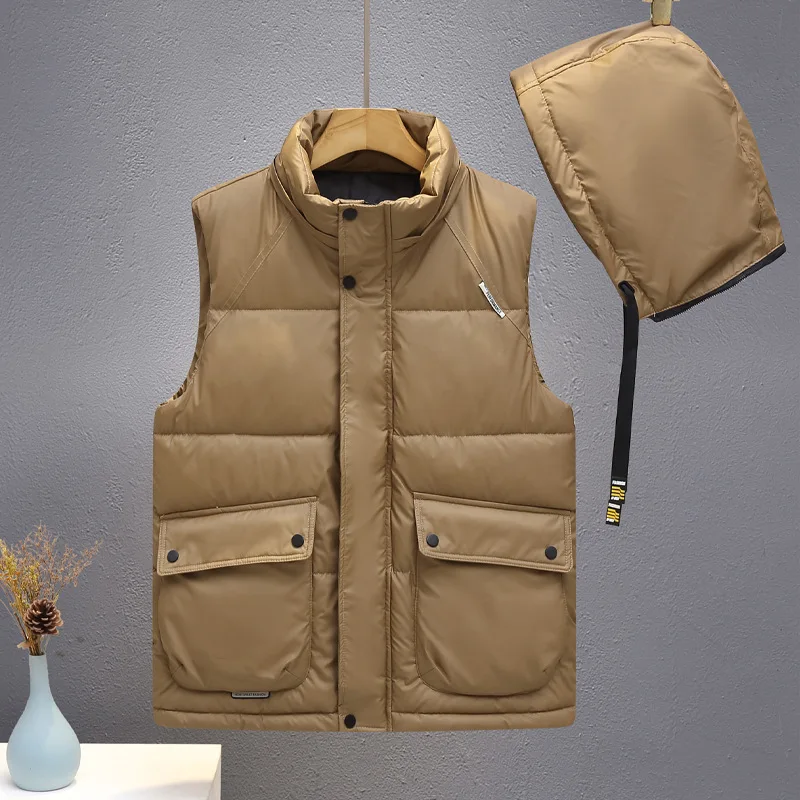 Men's Hooded Puffer Vest with Thick Quilted Padding, Multi Pocket Sleeveless Warm Winter Outerwear for Casual Outdoor Daily Wear