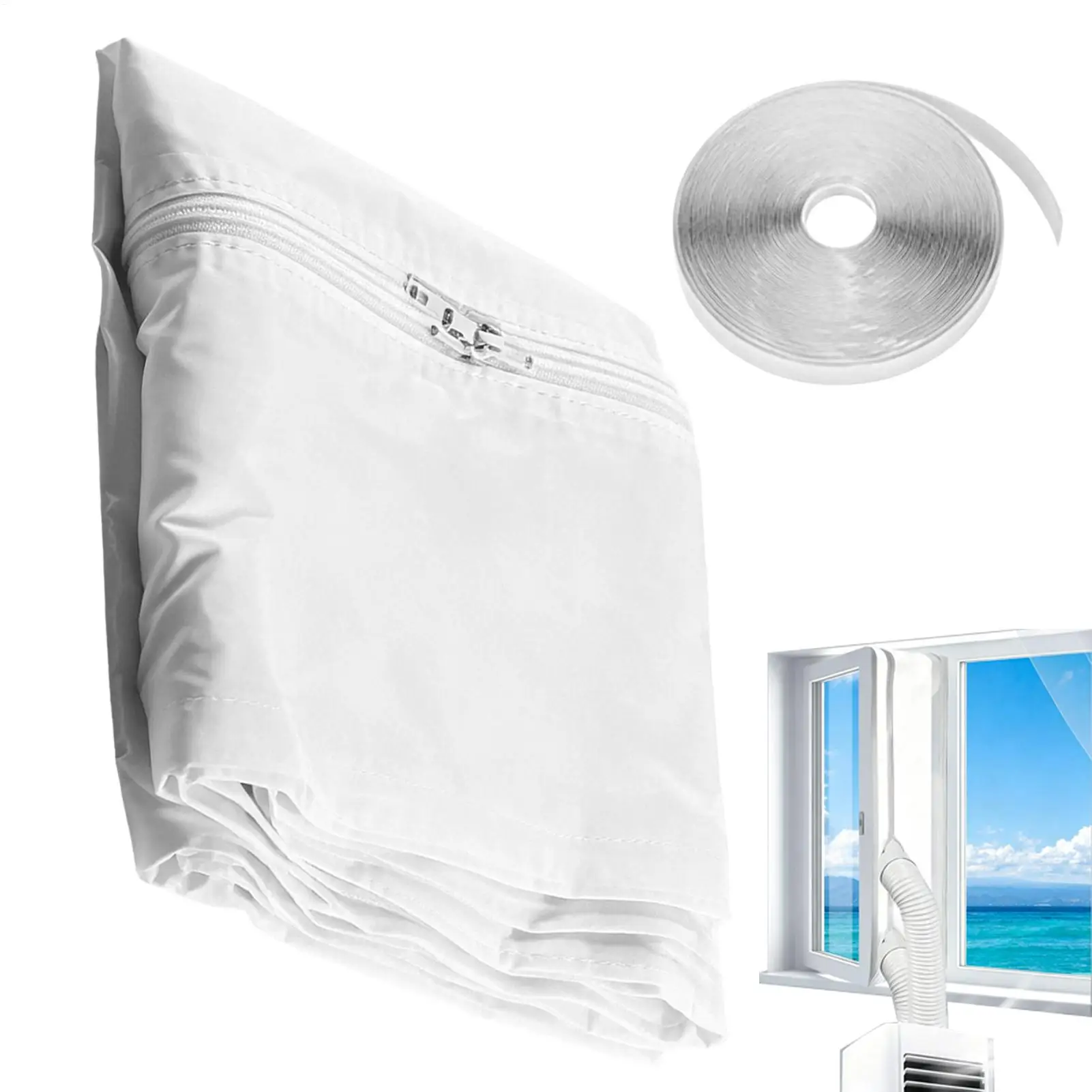 Double Hose Portable AC Window Vent Kit Zipper Door Sealing Plate Dryer Air Conditioner Unit Exhaust Cover for Indoor Room