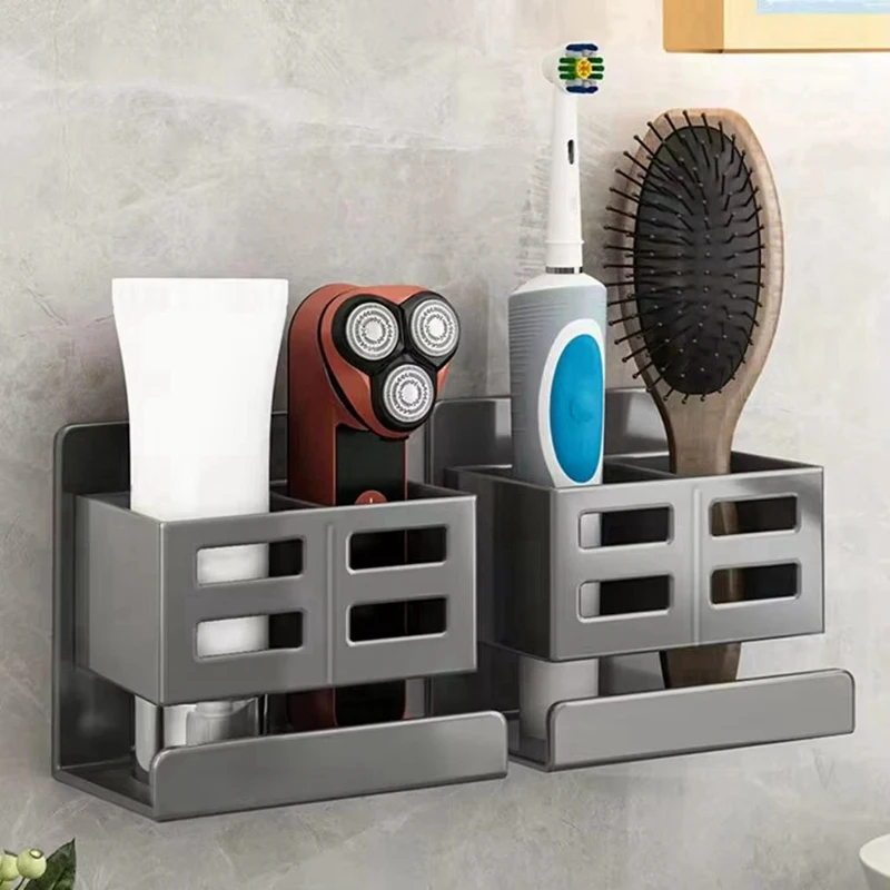 ห้องน้ําOrganizerติดผนังFlush-ฟรีกันน้ําระบายน้ําแปรงสีฟันหวีเครื่องสําอางเครื่องเป่าผมOrganizer