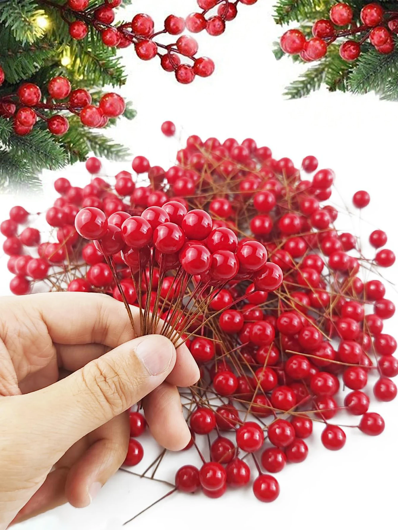 100Pcs/pack, Artificial Red Mini Berries, Mini 10 mm Fake Berries Garland Decoration, Christmas Decoration Supplies
