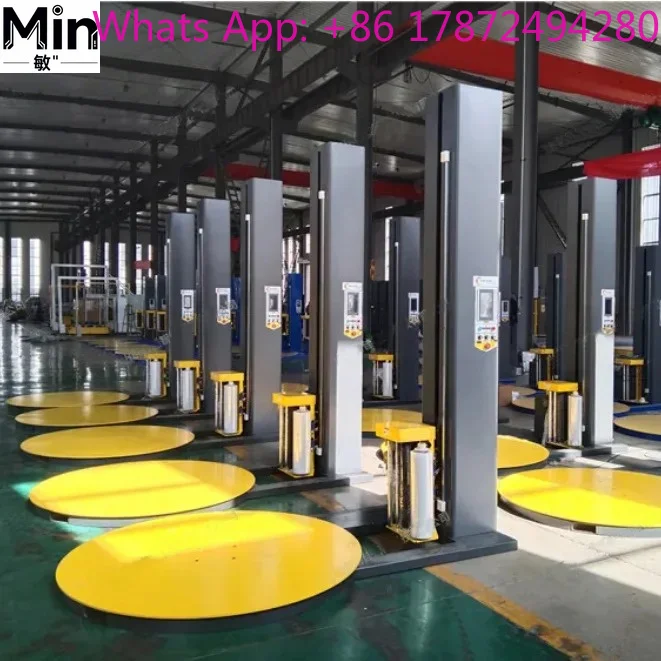 High Quality Touch Screen Automatic Turntable Pallet Stretch Wrapping Machine, Scale & Ramp Optional
