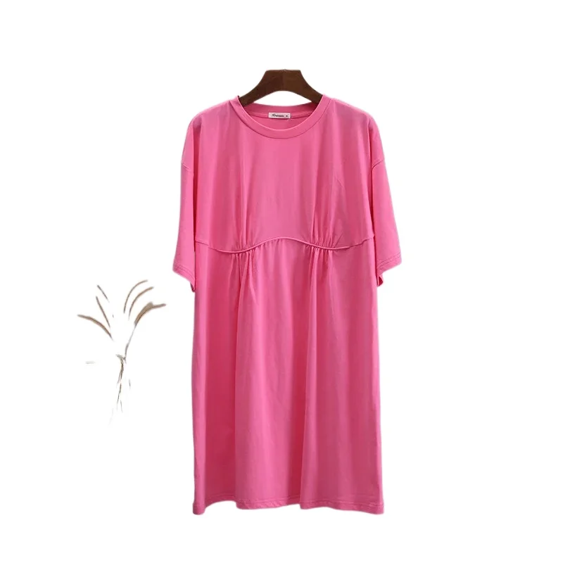 2025, novedad de verano, vestido de algodón puro, estilo informal para mujer, camiseta holgada con cuello redondo, falda en forma de A, ropa para mujer