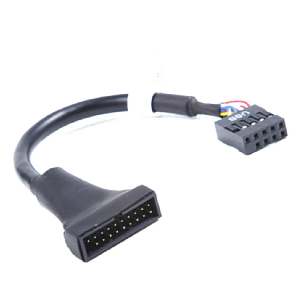 1pc schwarz usb 2,0 9 pinos gehäuse männlichen zu placa-mãe usb 3,0 20pin weibliche adaptador kabel für computador