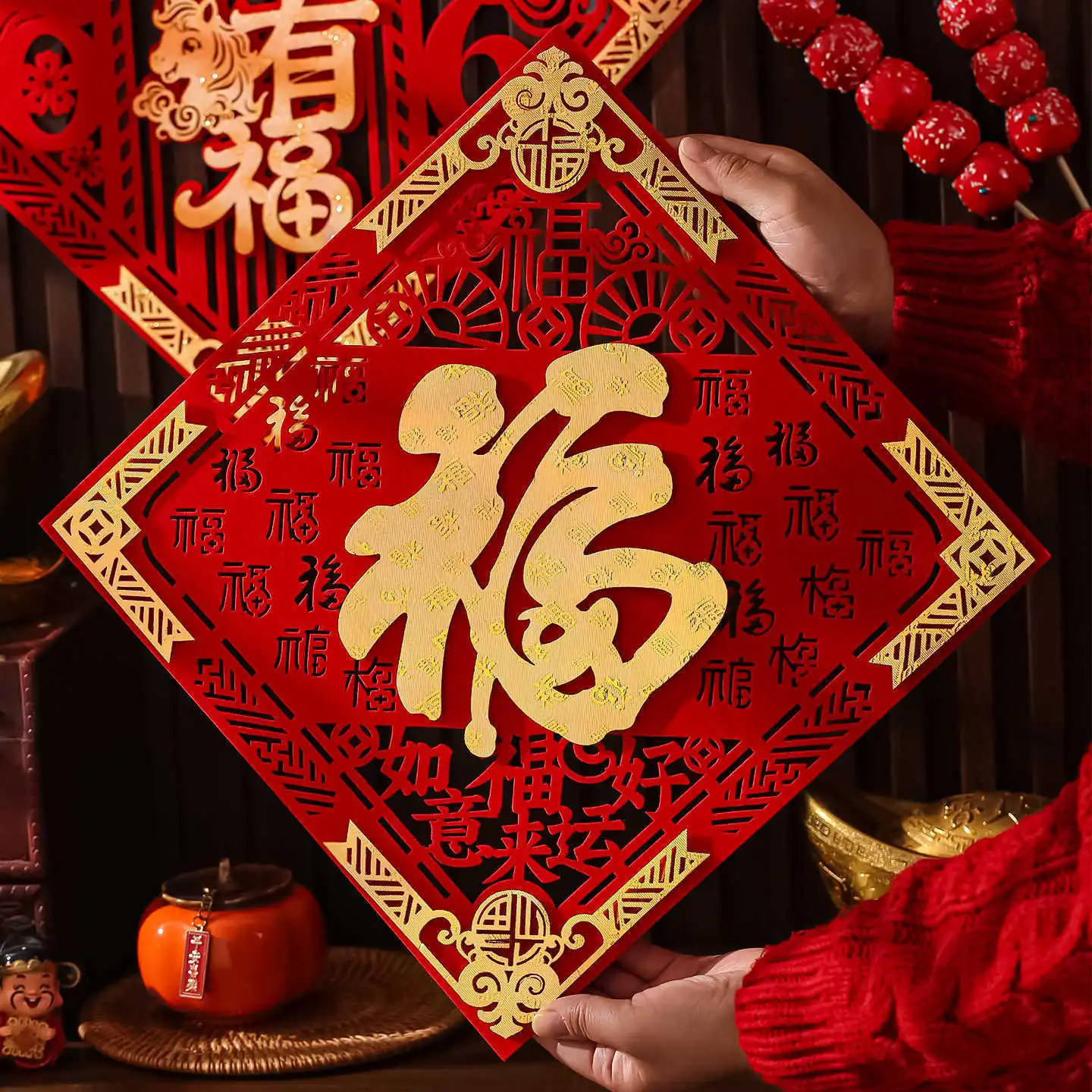 46.5X33cm ثلاثية الأبعاد ملصقات الباب الحصان مقاطع السنة الجديدة مهرجان الربيع فورتشن ترتيب الباب الزخرفية يتدفقون الباب نعمة