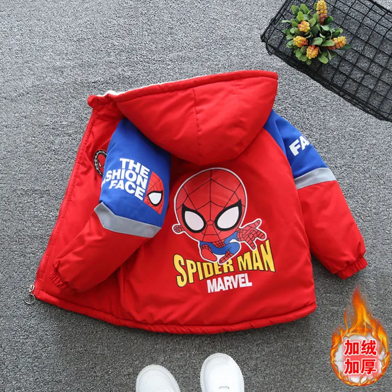 

Boys Spiderman Cartoon Hooded Coat Autumn Winter Thicken Keep Warm Jacket Kids Long Sleeve Cotton Outerwear Children's Wear