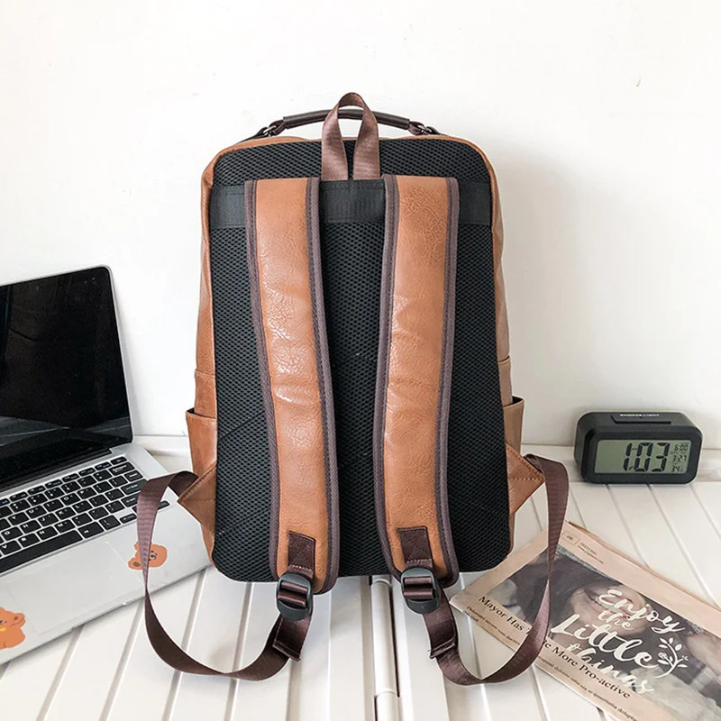 Business PU Leather Men's Backpack Large Capacity Laptop Backpack Sports Man Travel Backpack Casual College Students School Bag