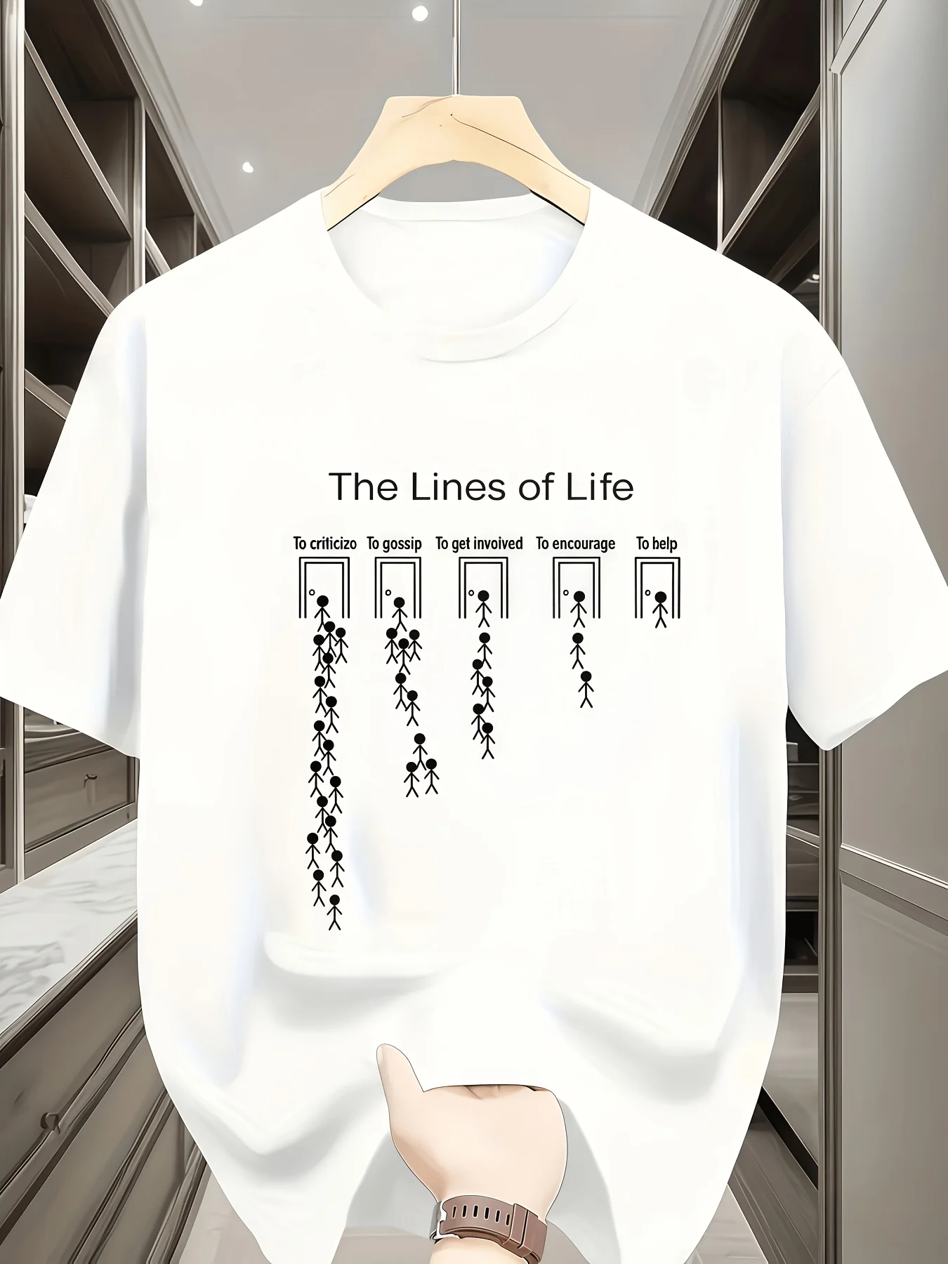 T-shirt The Lines of Life pour hommes et femmes, manches courtes, imprimé texte sur le thème de la philosophie, col rond, en coton, inspirant, décontracté pour le quotidien