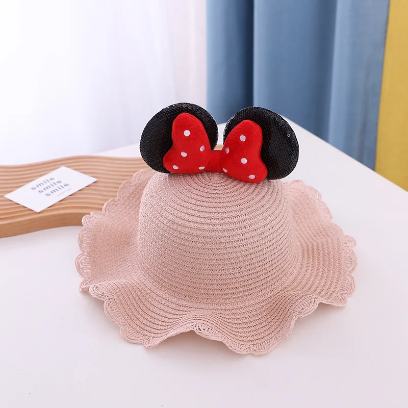 Summer Disney Minnie Mouse Bucket Hat Kawaii Panama Hat Baby Lovely Ear Fisherman Hat for Kid Beach Hats Children\'s Cap Gifts