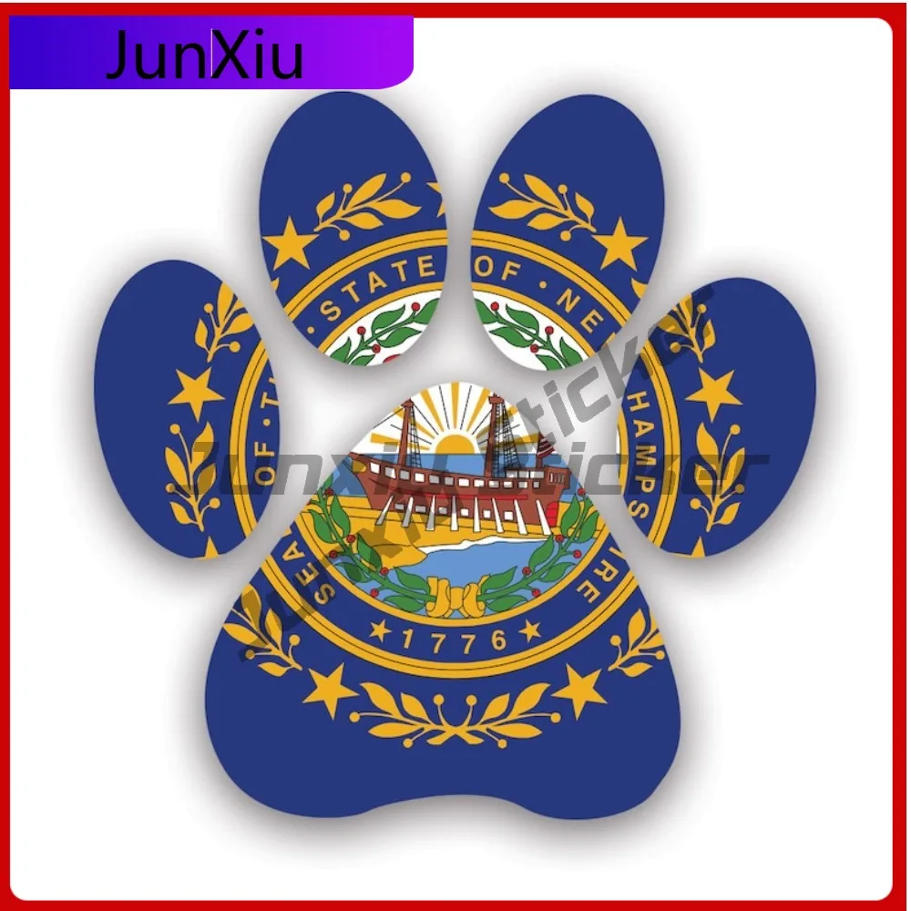 

New Hampshire State Paw Print Shaped Sticker Creative Decals Dog Dogs Cat Cats Pet Pets Puppy Prints State Flag Patriotic Car