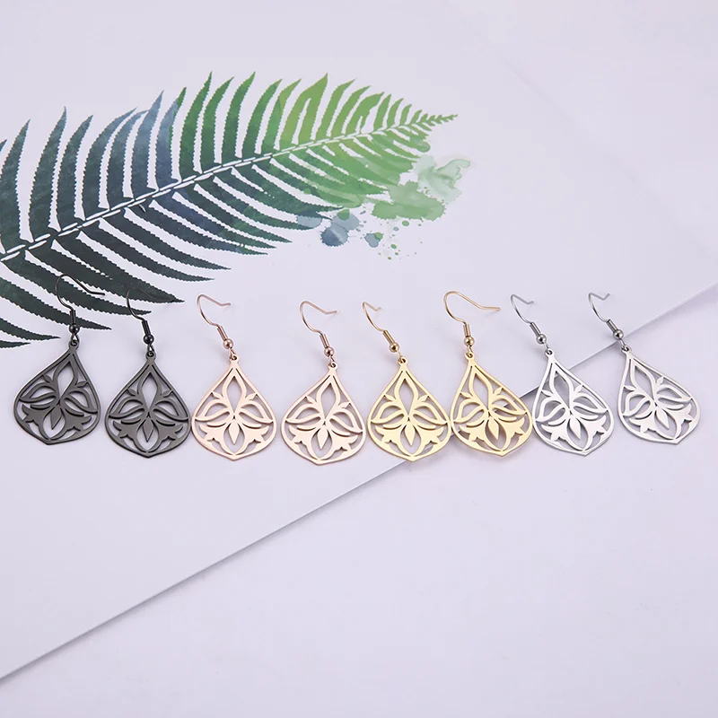 Bohemia Vintage Carve Rattan Flower Antique Silver Color Drop Dangle Earring For Women Girl Hollow Irregular Geometric Jewelry