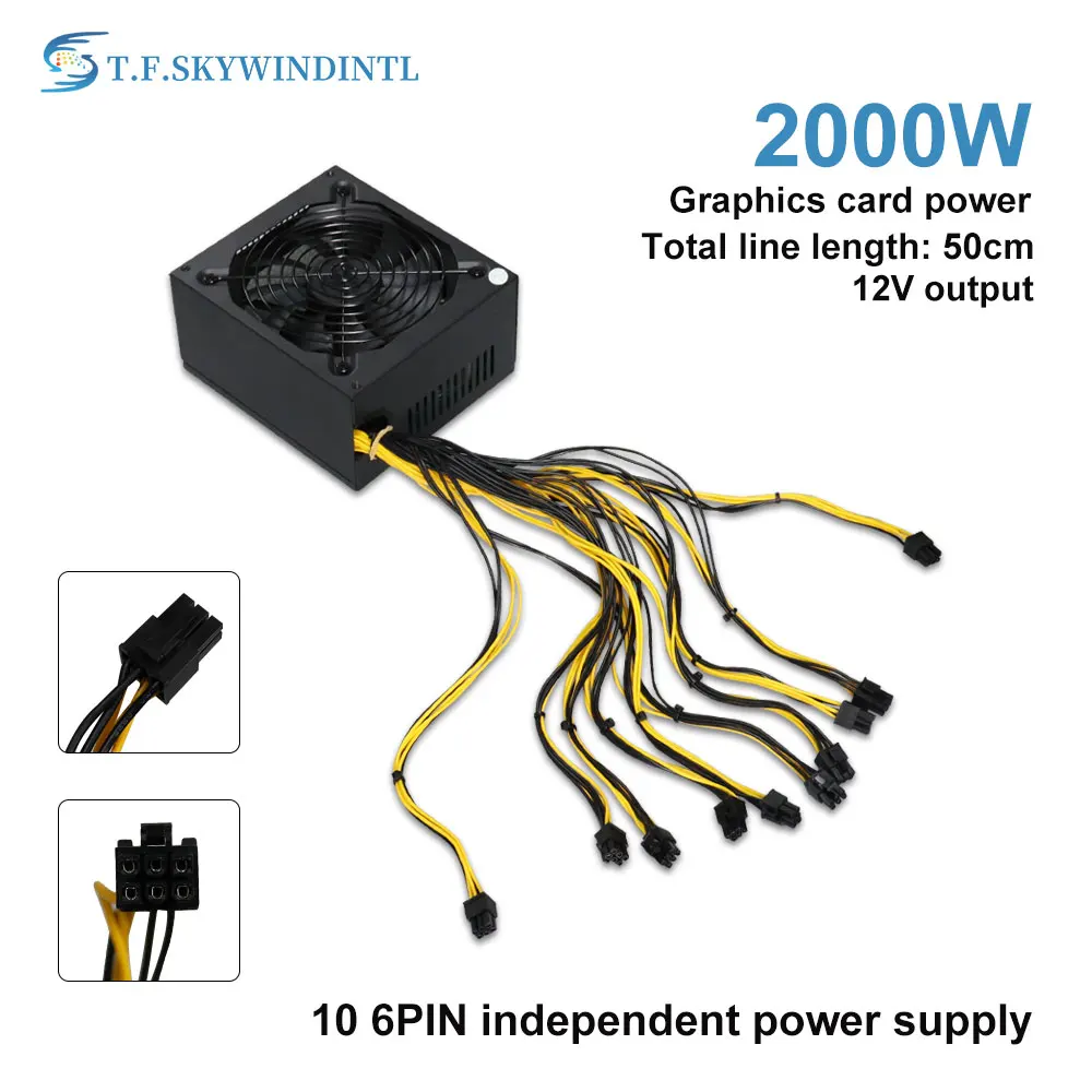 

Только 220 в! Блок питания для майнинга, 2000 Вт, 8 ГП, для Ethereum BTC 10x6PIN, 175 В ~ 264 в