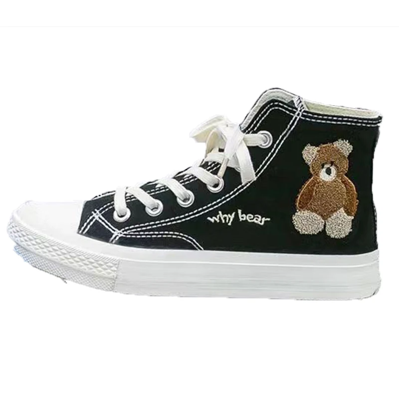 2023 Spring and Autumn New Little Bear Girl Breathable High Top Canvas Versatile Board Shoes