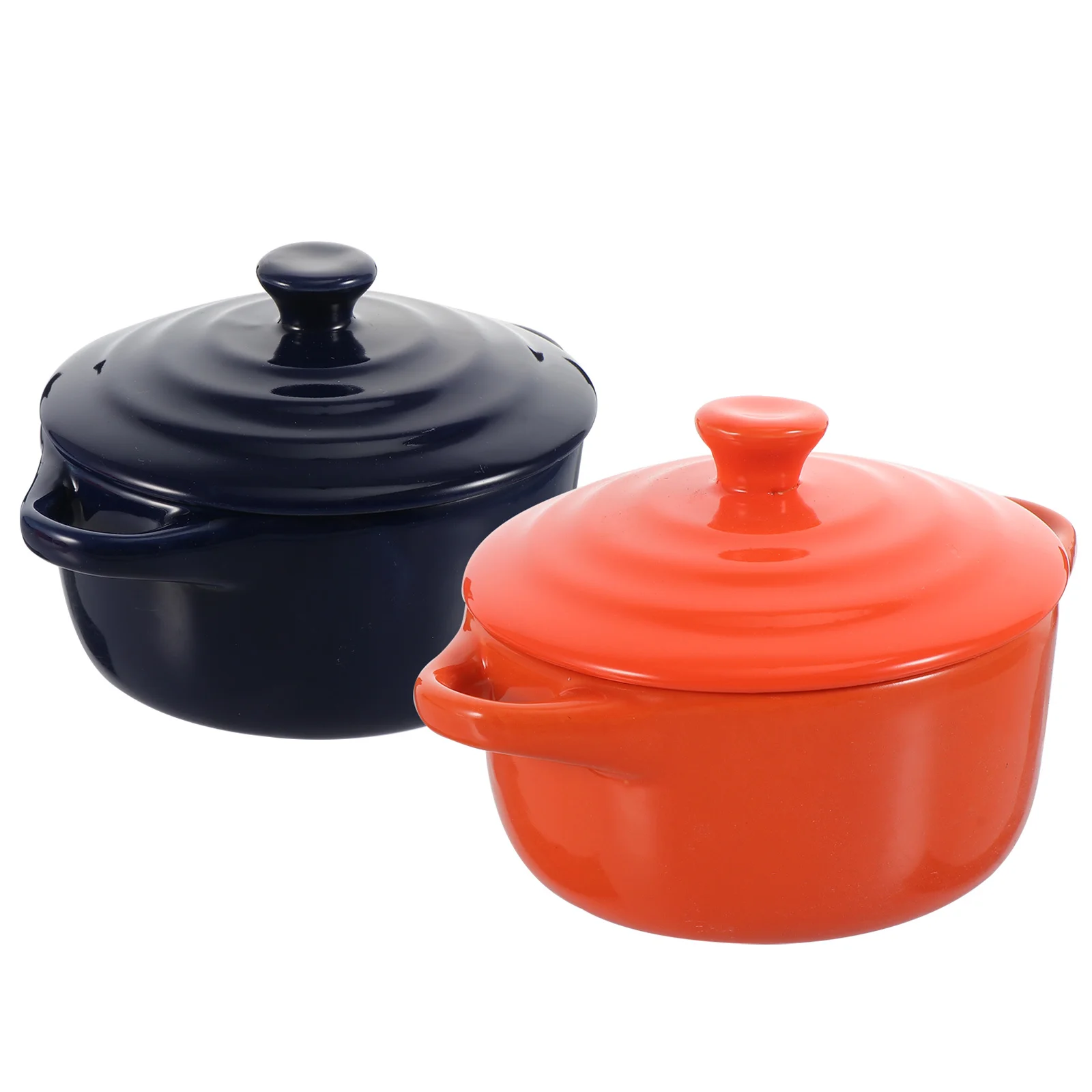 

2Pcs Thickened Ceramic Stew Bowls Double Handle Food Bowls Household Soup Bowl Noodle Container Rice Containers