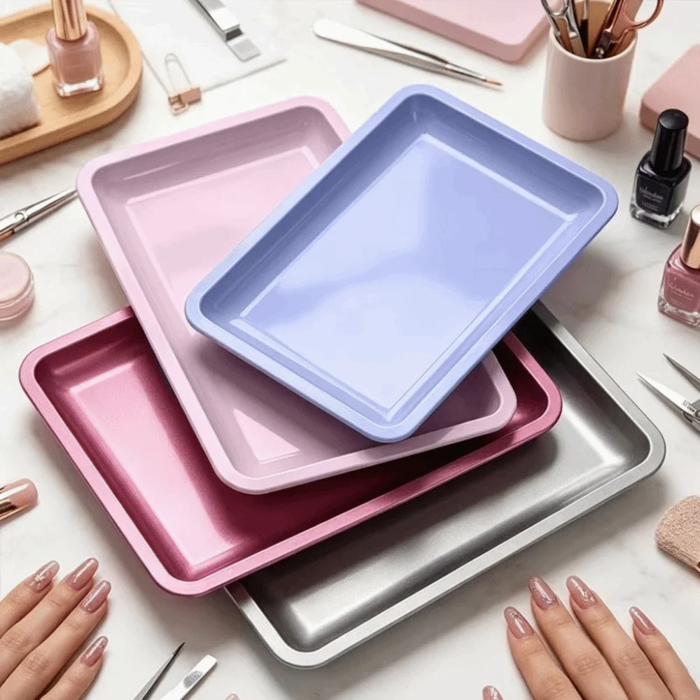 New Stainless Steel Cosmetic Storage Tray Tweezers Clippers Pens Tools Container Nail Art Manicure Plate Square Shape Tools Tray