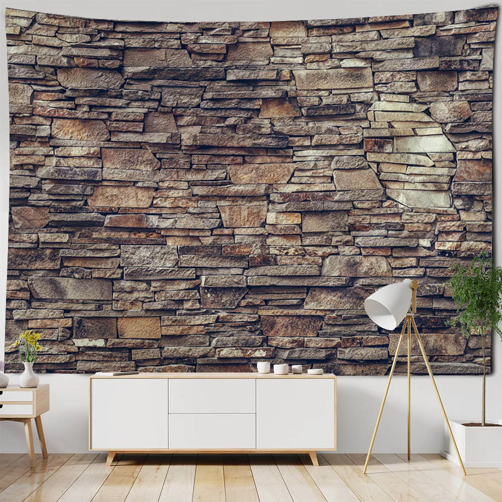 Brick wall, stone wall, printed tapestry, wall hanging cloth, imitation wood grain home decoration, living room wall background 5