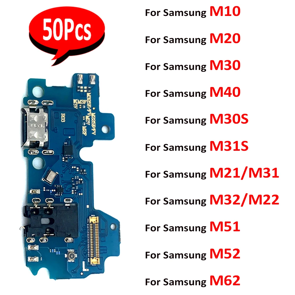 50Pcs，USB Charging Port Connector Board Flex Cable For Samsung M21 M10 M20 M30 M40 M52 M22 M32 M21S M31 M31S M51 fast charging