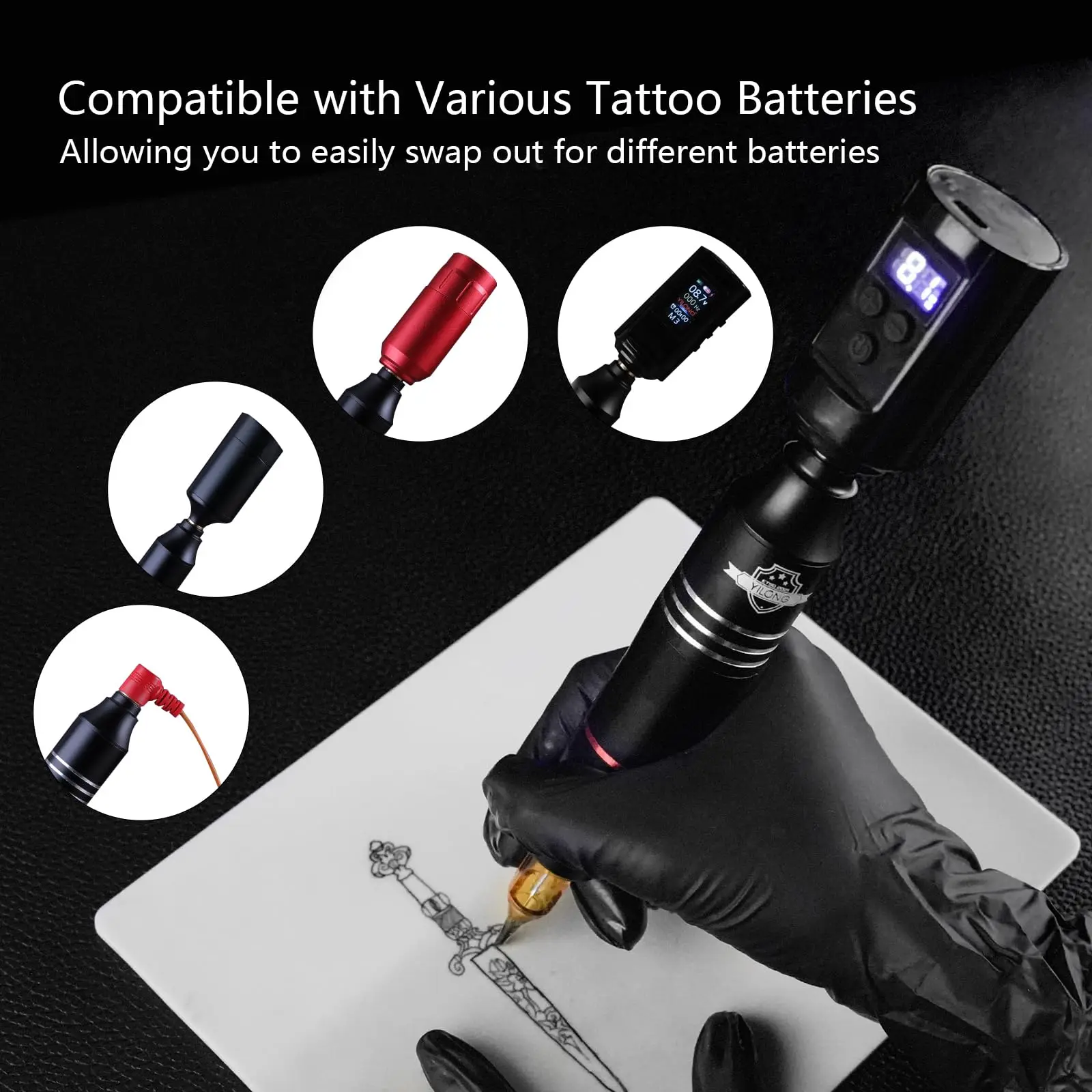 YILONG-Juego de 2 bolígrafos de tatuaje con batería, Kit de máquina de tatuaje inalámbrica rotativa, Motor Sin Núcleo, máquinas de tatuaje de alta calidad para tatuador