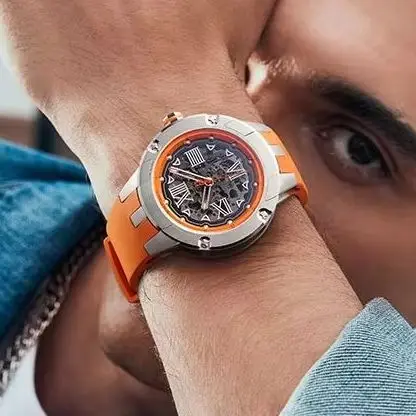 

BONEST GATTI Men Automatic Watch 42MM Mechanical Wristwatch 50m Waterproof Sapphire Mirror Skeleton Dial Luminous FKM Strap