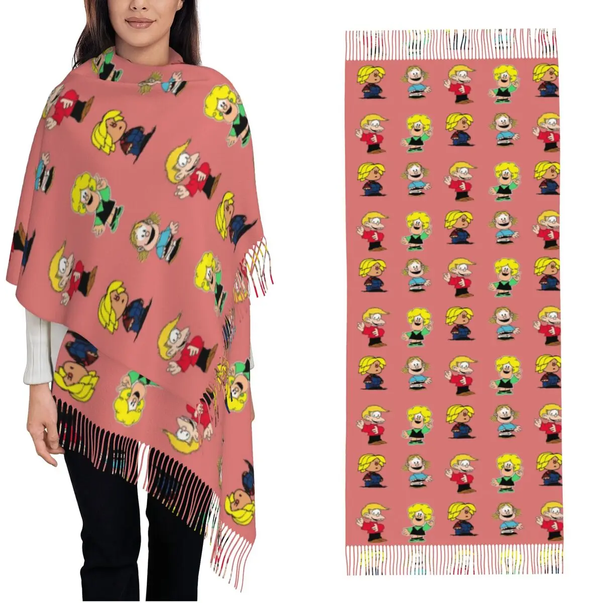 Womens Tassel Scarf Mafaldas Characters Large Winter Fall Shawl Wrap Daily Wear Pashmina Scarves