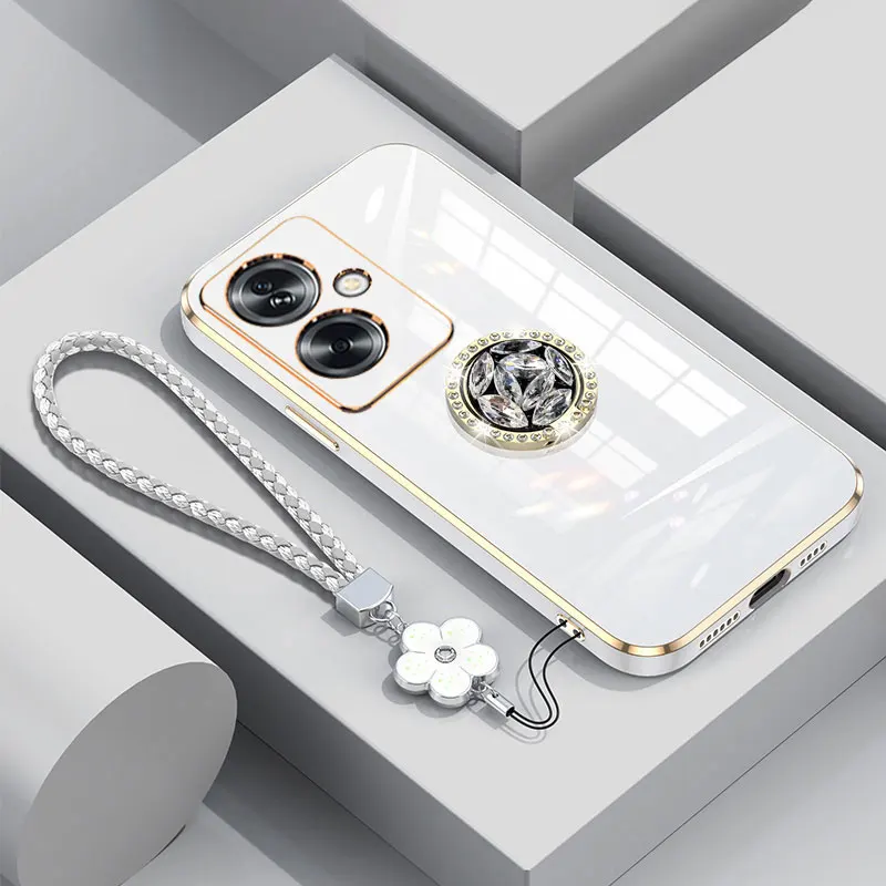 A79 5G Case Luxury Diamond Ring Cover For OPPO A79 5G A93 A38 4G Realme C33 C35 C55 Phone Case With Lanyard Plating Case A 79