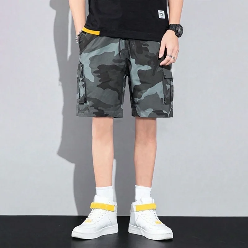 Mens Casual Hiking Cargo Shorts Breathable Quick Dry Lightweight Straight Leg Shorts Camouflage Print Multi Pockets Loose Pants
