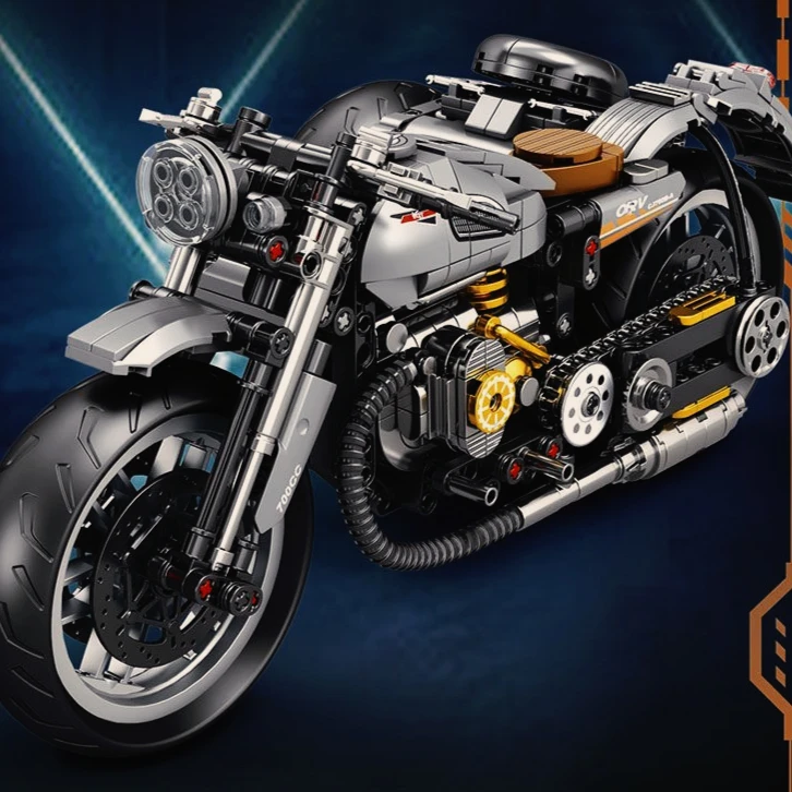 DIY Retro three-wheel motorcycle puzzle building block miniature figurine ornament Gift Decoration accessories collection