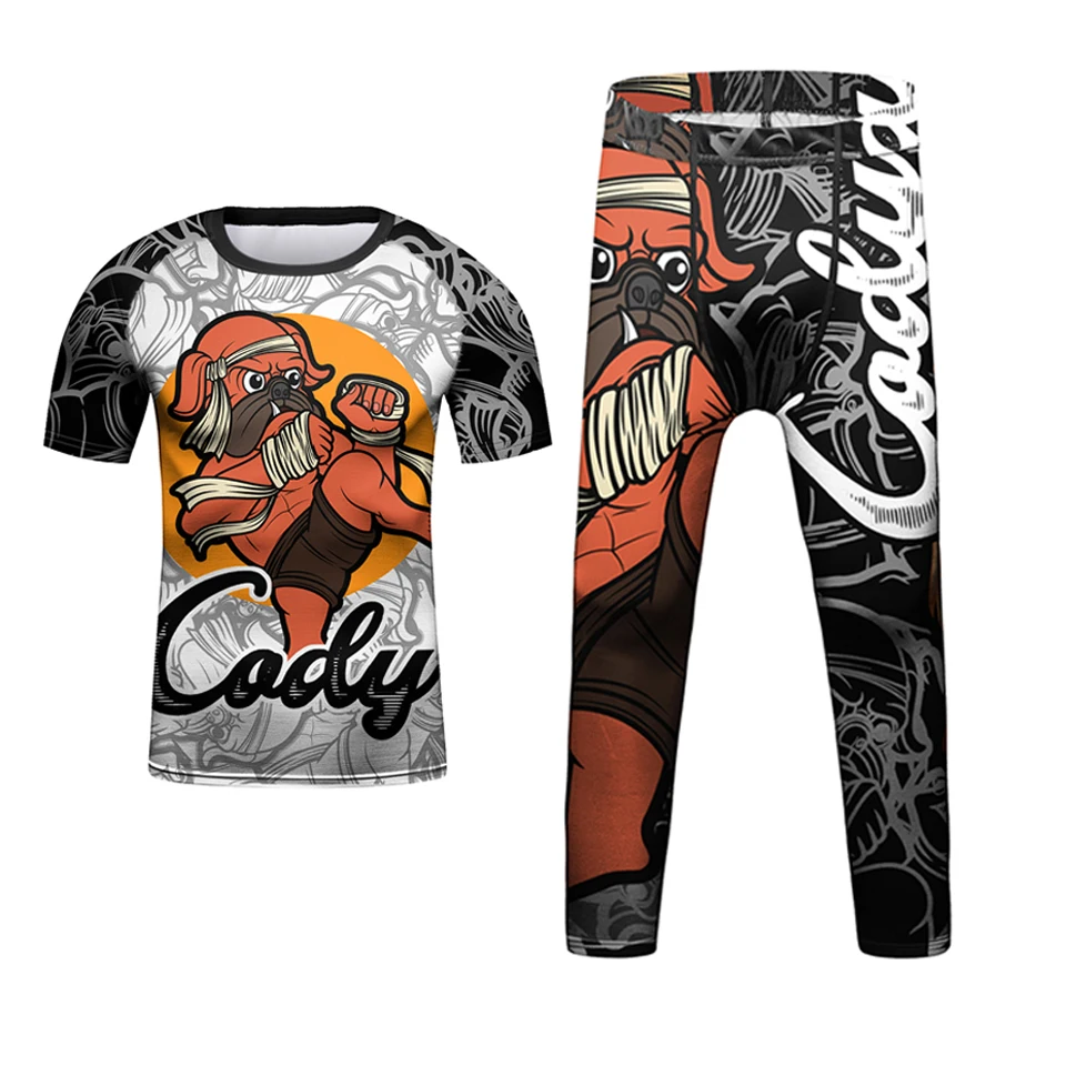 T-shirt et pantalon de boxe pour enfants, MMA Jiu jitsu, herbe trempée, j Rashguard, Gi déclinaison, boxe pour garçons, t-shirt pour enfants, short Muay Thai, chemise de compression