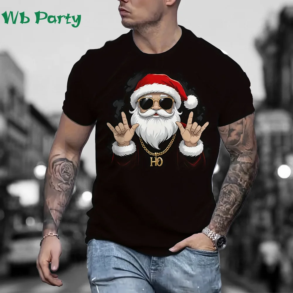 Funny Christmas T shirt Men Santa Claus Men's Clothing O-Neck Short Sleeve Tee Simple Men's T-shirt Fashion T-shirts for Men Top