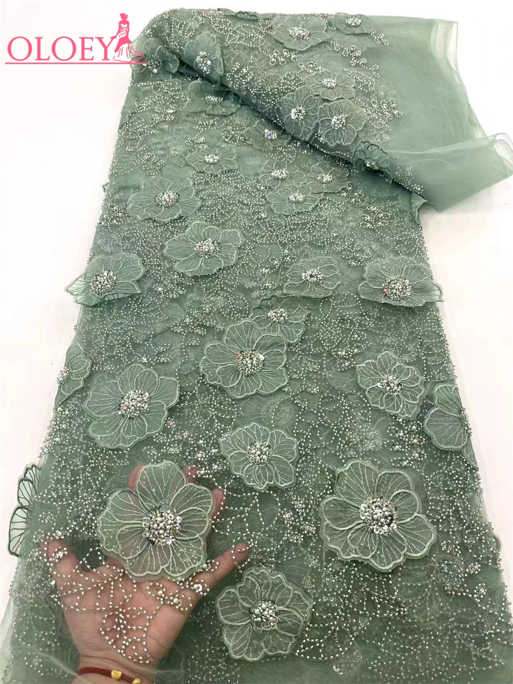 

Fashion French Mesh Floral Embroidery Beaded Lace Fabric With Sequins African Nigerian Fabric For Wedding Dress