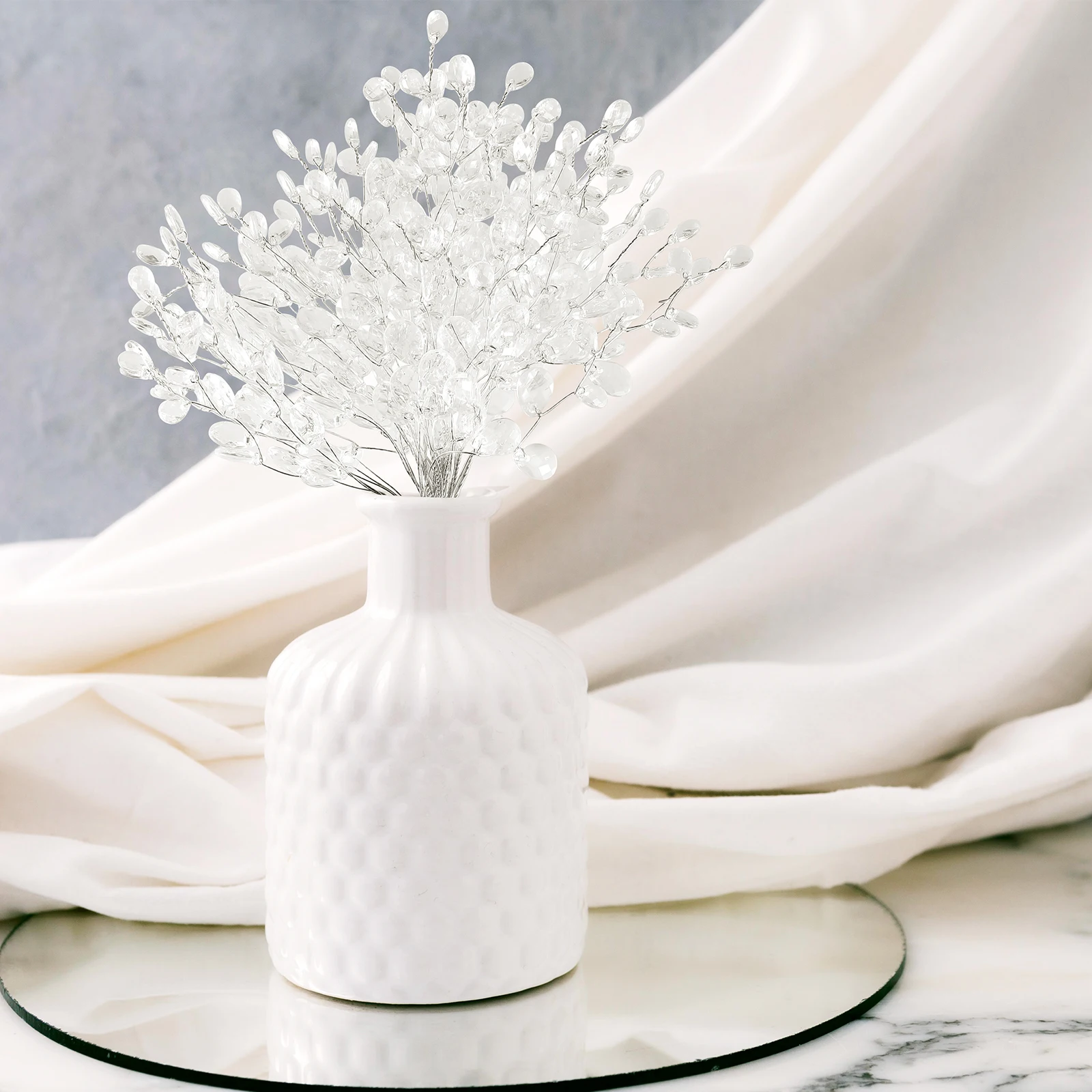 

50pcs Simulated Flower Branch Ornaments White Pearl Artificial Bouquets Acrylic Bead Drops Flexible Flower Stem Wedding Bridal