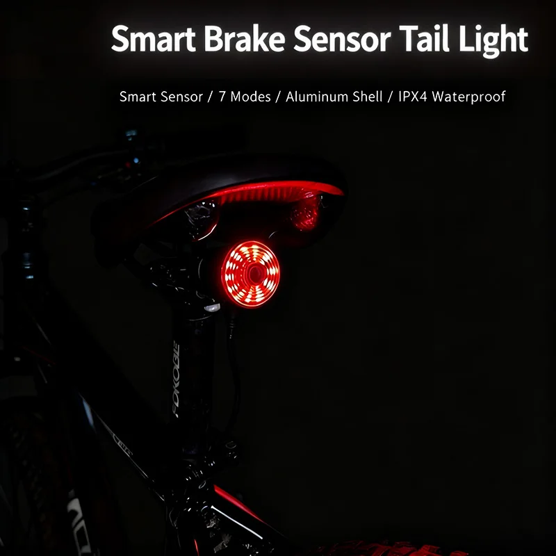 

Smart Bike Tail Light Brake Sensing Rear E-Bike/Bicycle Light Aluminum Waterproof Type-C MTB Road Warning Cycling Taillight