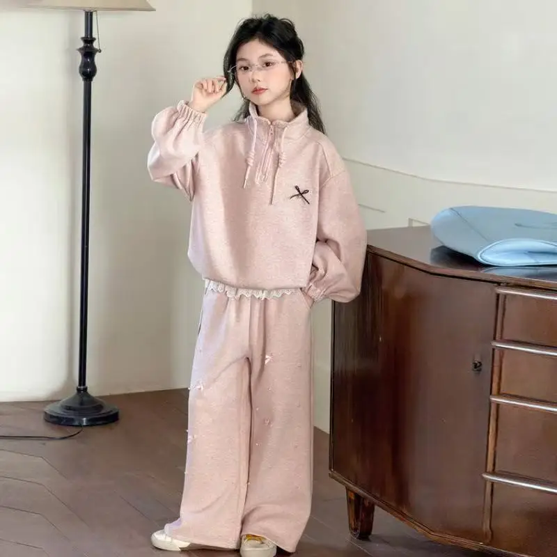 2026 Spring and Autumn New ChildrenSweatshirt Set Fashion Girls 2 pcs Suit Kids Cotton Casual Outfits