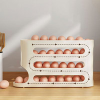 4 Tiers Automatic Scrolling Egg Rack Large Capacity Space-Saving Kitchen Rolling Eggs Container for Refrigerator Storage